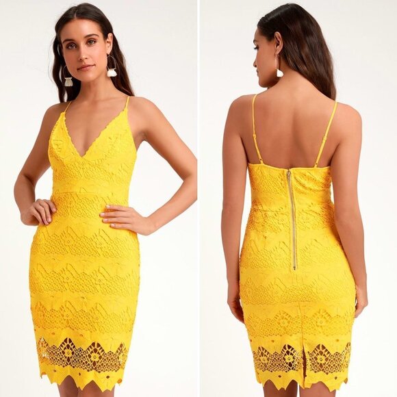 Lulu's Sway Away Golden Yellow Crochet Lace Dress XS - Picture 1 of 3